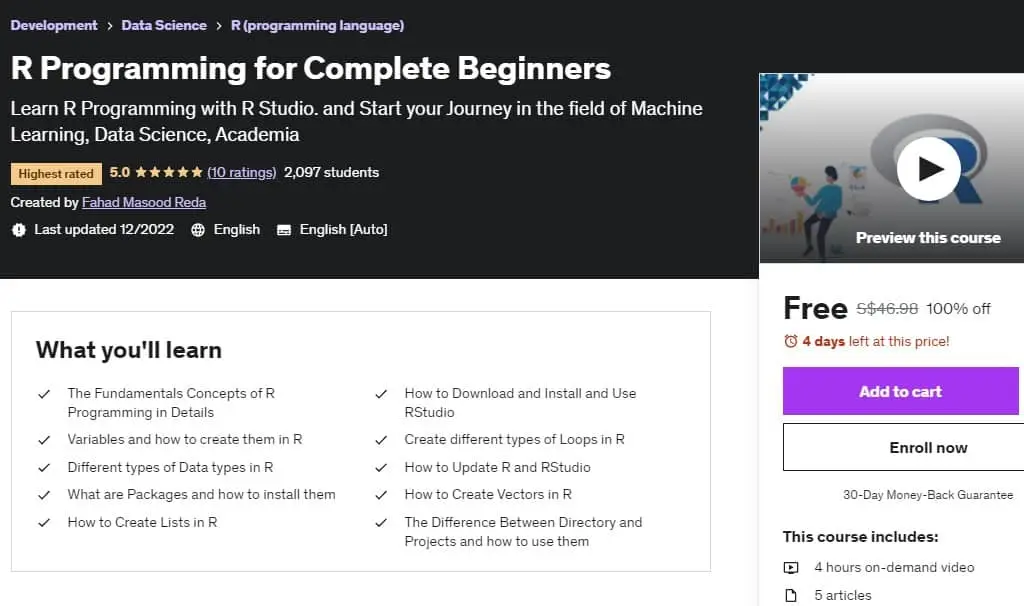 r programming for complete beginners udemy